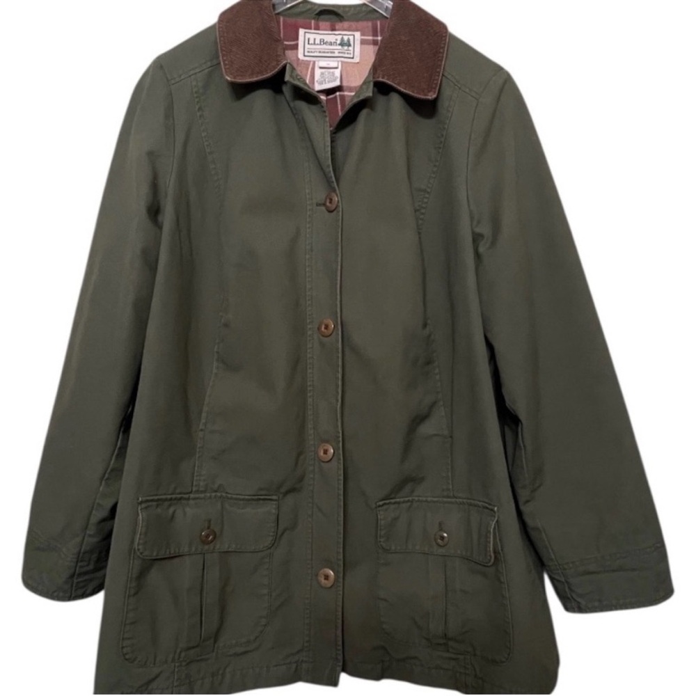 L.L. Bean Olive Green Barn Coat Jacket Plaid Lined Size 1X